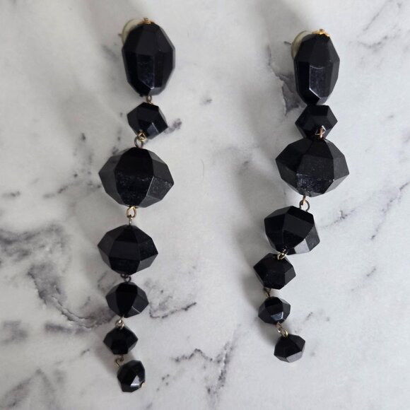 Designer Jewelry - Vintage Black Lucite Acrylic Long Drop Earrings 5"+